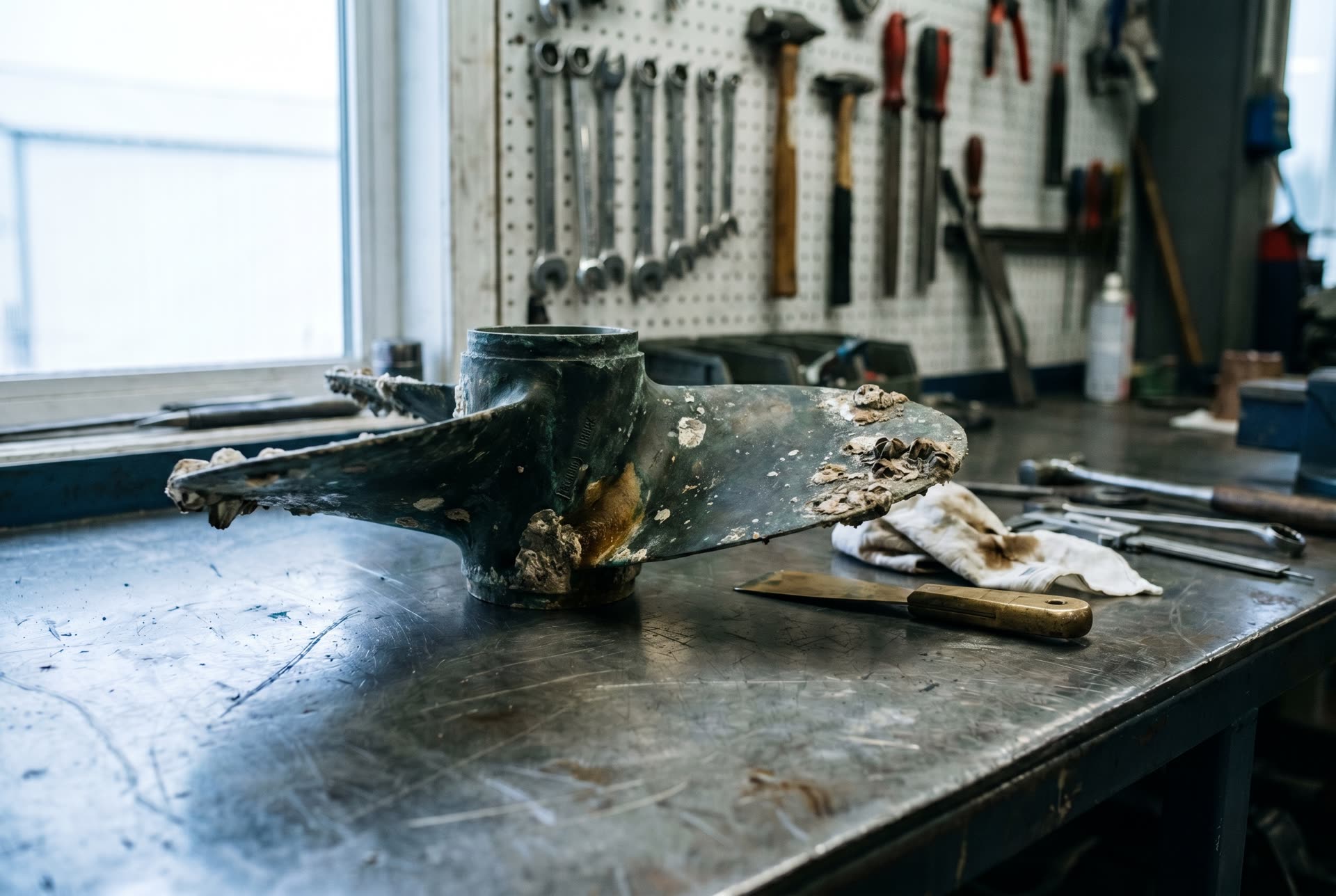 Marine hardware before laser cleaning