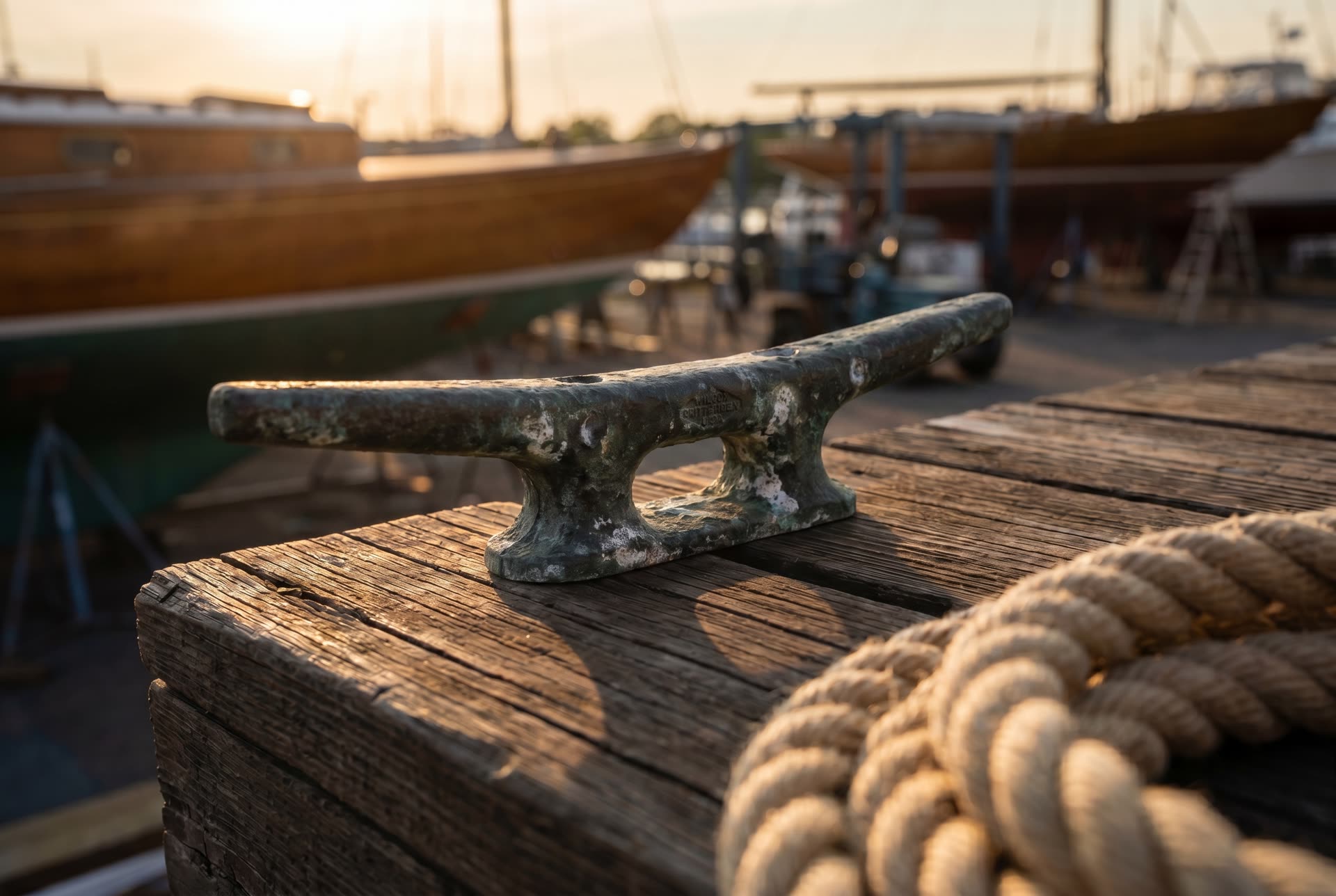 Bronze marine cleat with heavy surface oxidation, green-black patina, and salt corrosion before laser cleaning